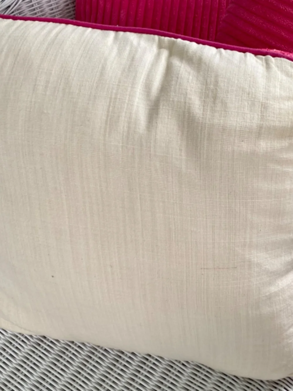 Pillow in Raspberry and white Modern Square, Cotton with Cording. Like New
